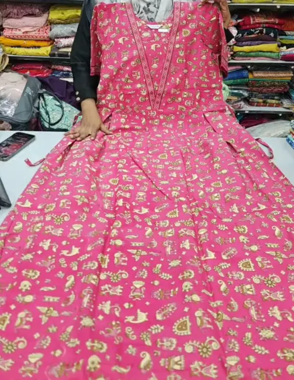 Premium Cotton Frock Style Nighty with Adjustable Rope & Side Pocket |NT3644